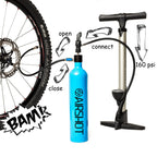 How the Airshot works: connect a floor pump, charge it to 160 psi, then open the valve to seat the tire