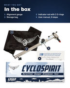 In the box: alignment gauge, indicator rod with 2 O-rings, storage bag and user manual