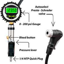 Digital Universal Bicycle Tire Inflator Gauge with Auto-Select Valve Type - Presta and Schrader Air Compressor Tool…